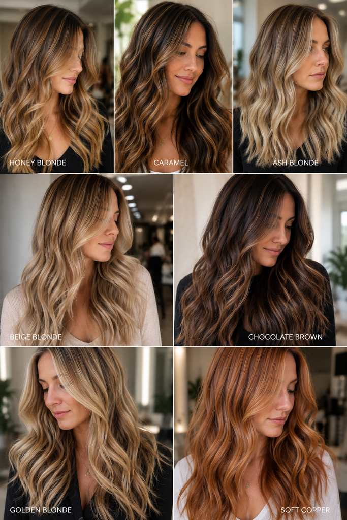 Different babylights hair colors including honey, caramel, blonde and copper
