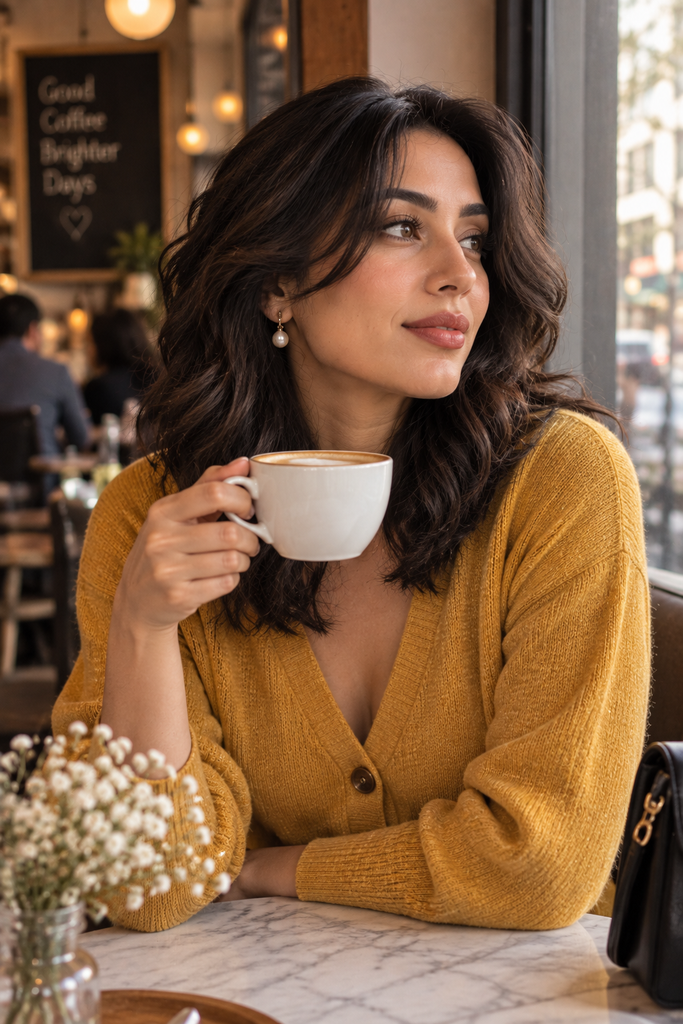 Face-framing layers on medium length hair for women