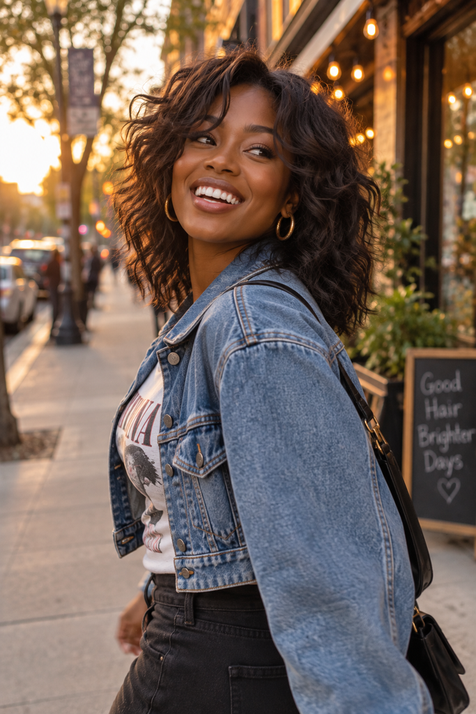 Woman with a modern shag, an edgy medium length haircut for women