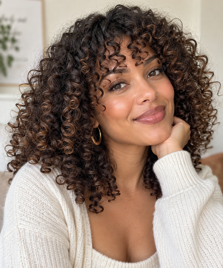 Sharp hair shears, curl clips and wide-tooth comb laid out for how to cut bangs for curly hair