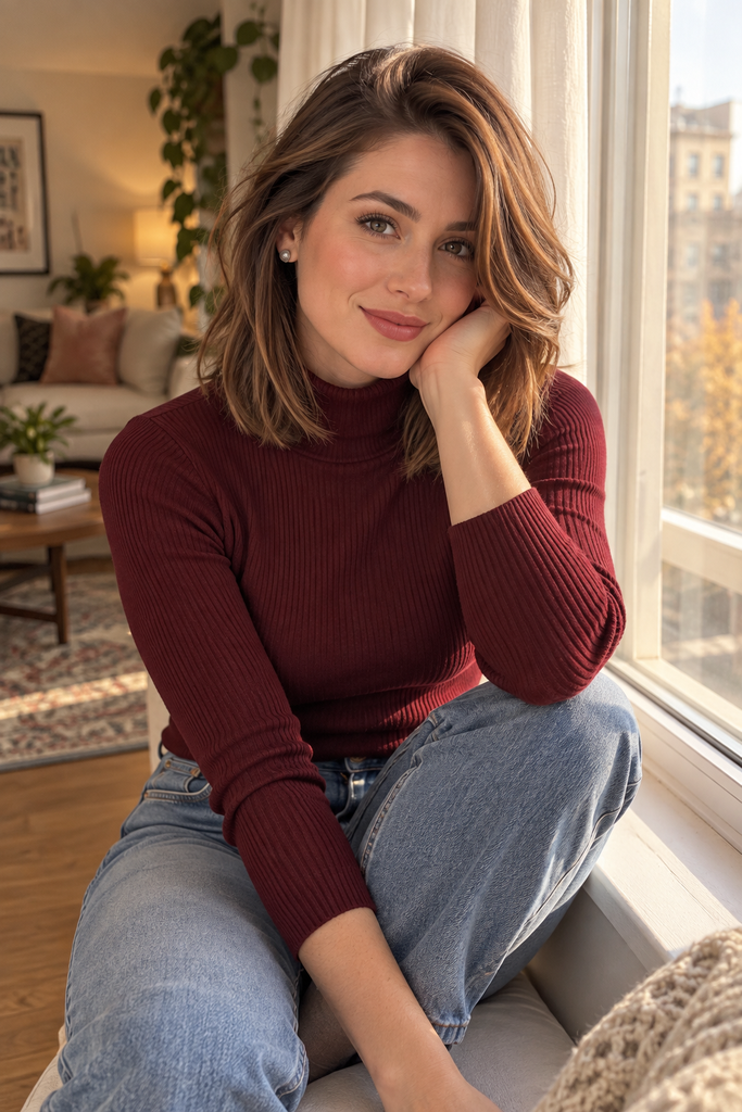 Woman with layered lob, a popular medium length haircut for women