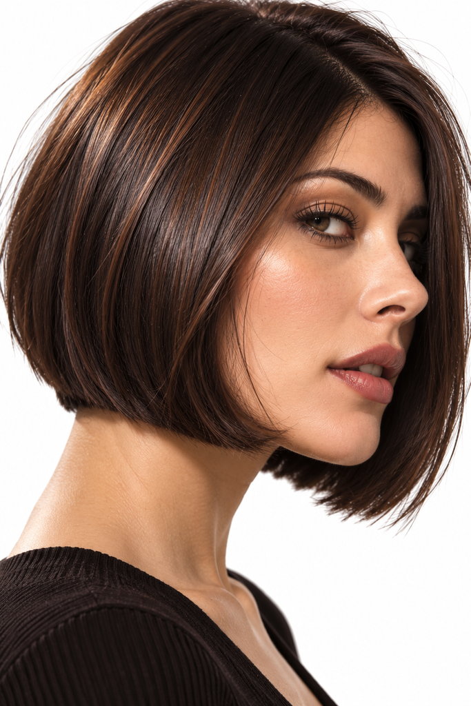 Espresso brunette bob with subtle auburn shine for brown skin