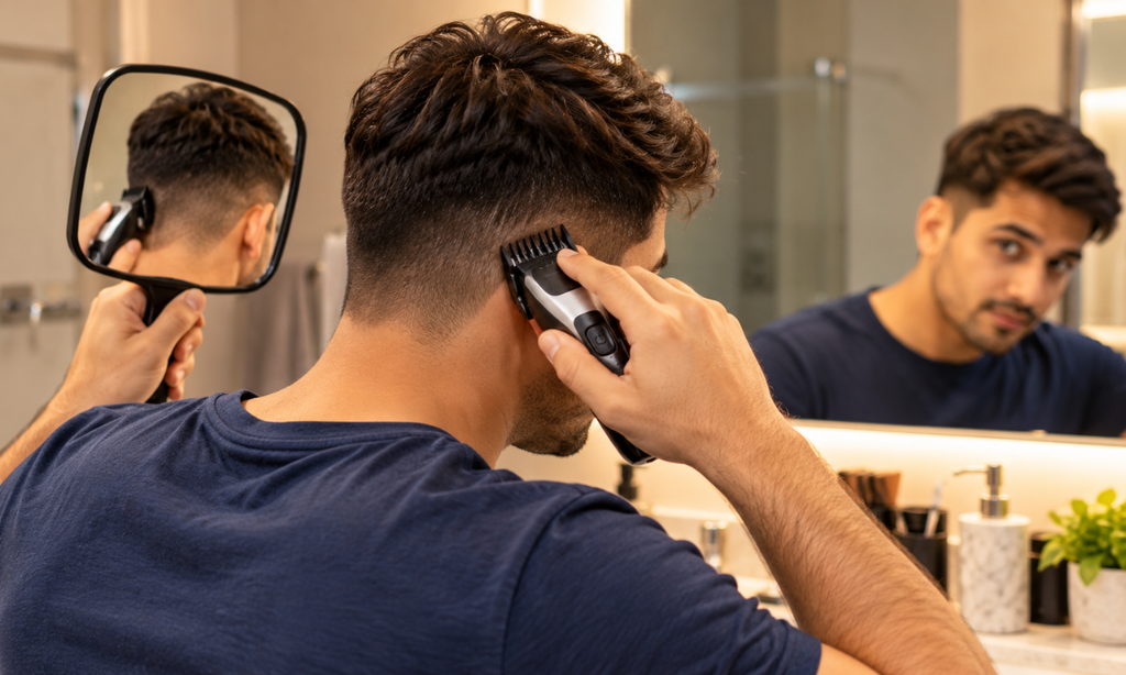 Step-by-step technique for how to cut men's hair at home by blending the sides with clippers